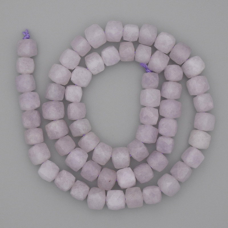 Kunzite Beads on String Granulated Cube, 7x7 mm diameter ±, length 39 cm ±