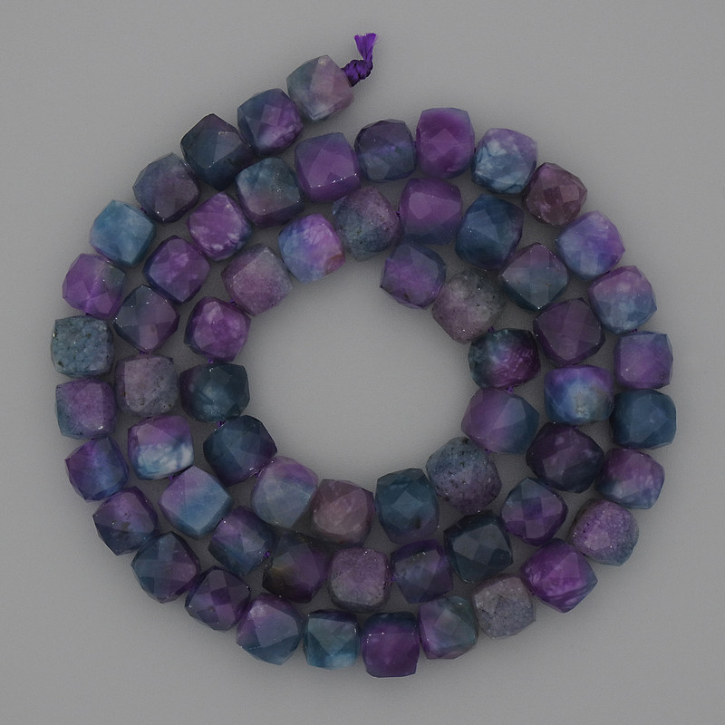 Fluorite Beads on Thread Granulated Cube Beads, 7x7mm diameter, thread length 39cm