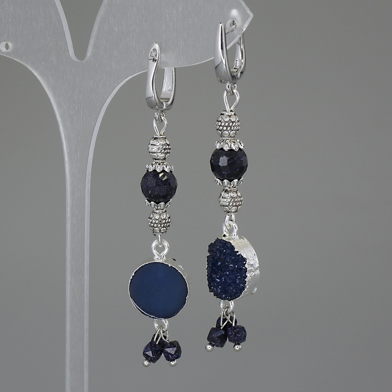 Earrings Aventurine Night of Cairo Faceted bead 8mm+- Acrylic druzy 13mm+-, length 68mm+-
