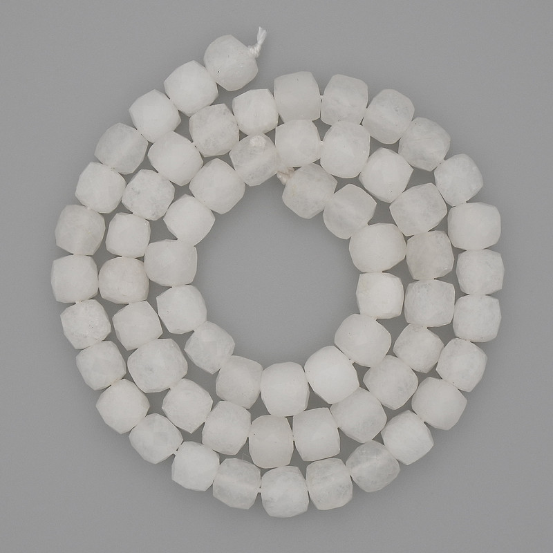 White Quartz Beads Faceted Cube 6.5mm+ on Thread, 39cm+ Length