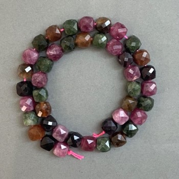 Tourmaline Beads Faceted Cube 9x9mm+ on Thread, 37cm+ Length
