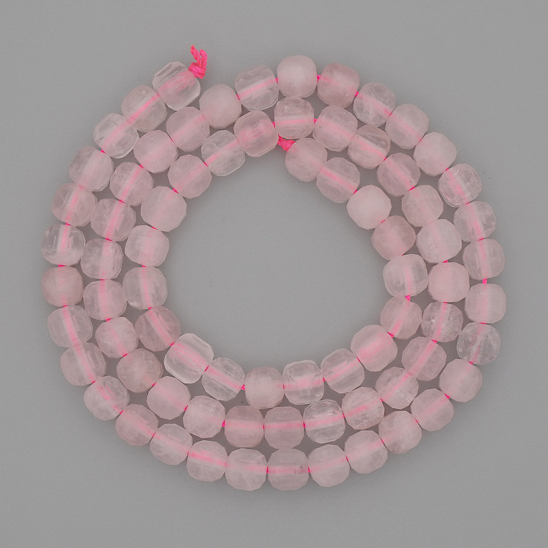 Natural stone beads Pink Quartz faceted cube, diameter 5mm±, length 38cm±