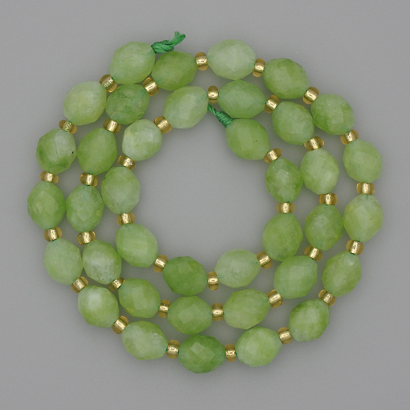 Chrysoprase Beads, faceted olive green beads, 8×6 mm, 3 mm seed beads, string length 37 cm