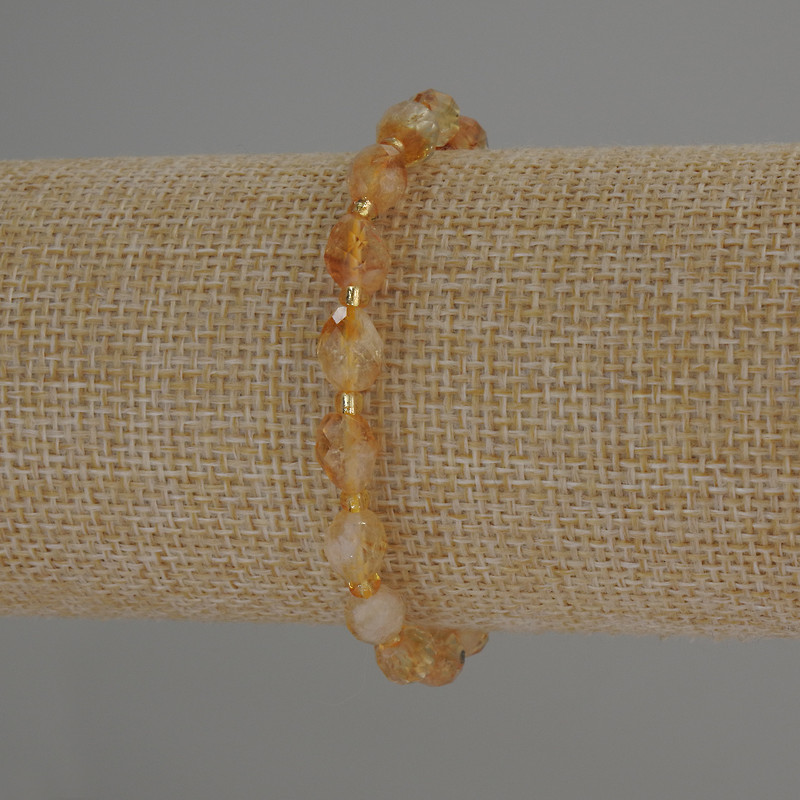 Citrine Bead-cut Bracelet, 8x6 mm beads ± with 3 mm seed beads, 18 cm stretch length