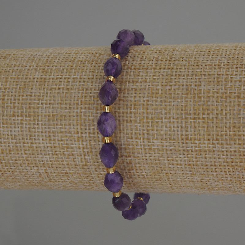 Amethyst Bead Cut Grain Bracelet, 8x6mm ± with 3mm seed beads, 18cm length, stretch