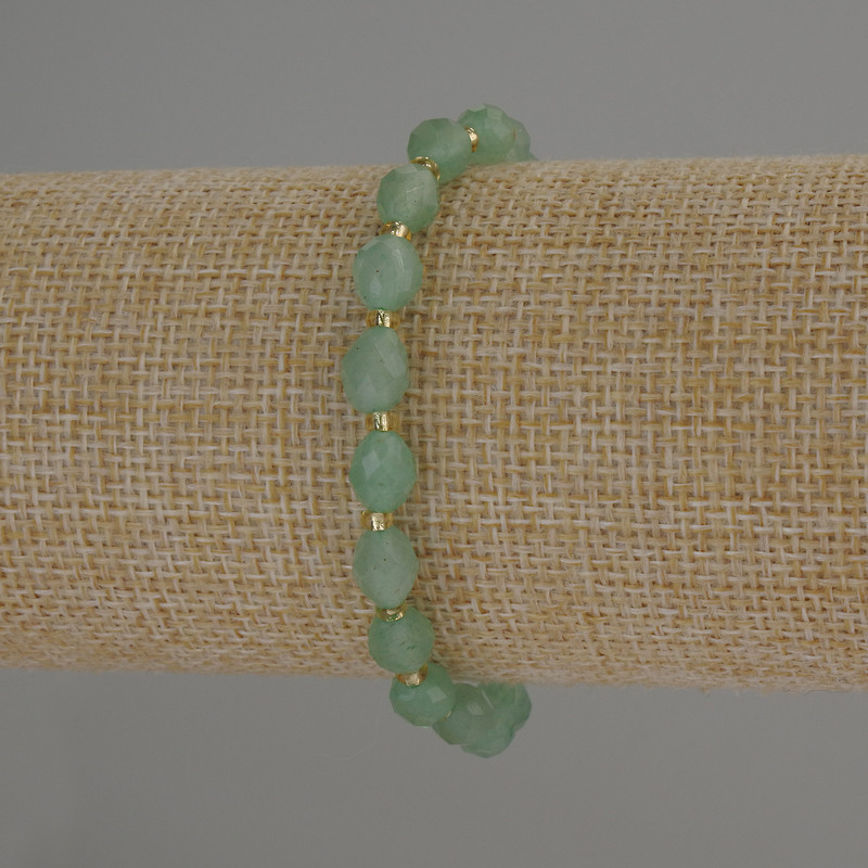 Jade Bracelet Faceted Grain Beads 8x6mm± with Seed Beads 3mm±, 18cm Length (Stretch)