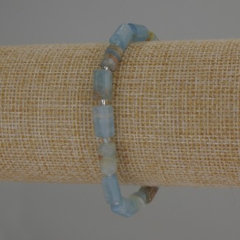 Blue Calcite Bracelet Cylindrical Beads 10×6mm ± with 3mm+ seed beads, length 18cm ± Stretch