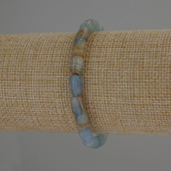 Blue Calcite Bracelet Cylindrical Beads, 9×6 mm diameter, total length 7.1 in (18 cm) stretch