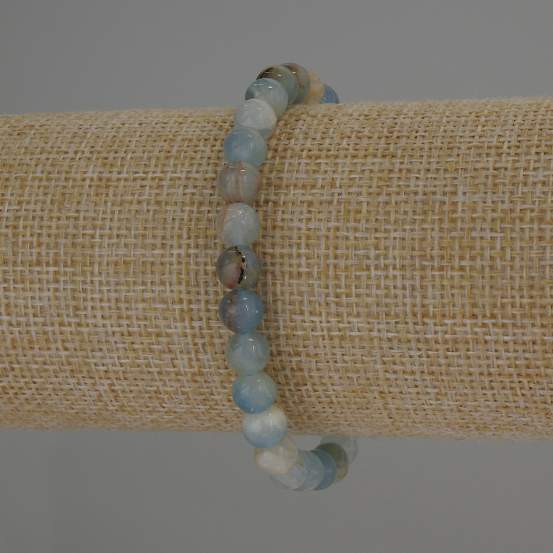 Blue Calcite Bracelet, smooth round beads 6mm diameter, stretchy 18cm length