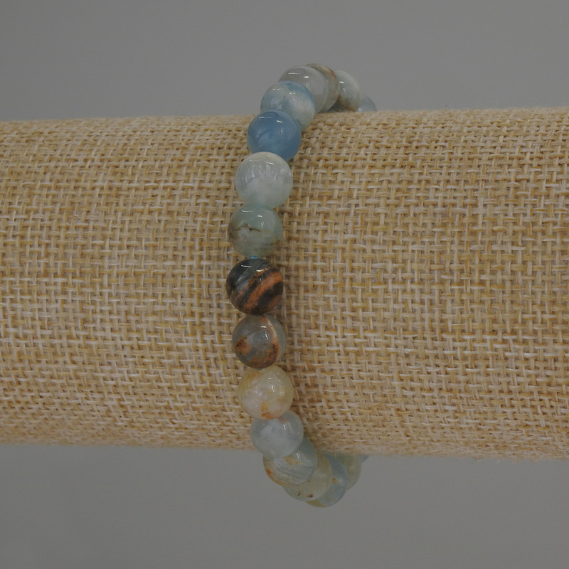 Calcite Bracelet, blue, smooth beads, diameter 8mm ±, length 18cm ±, stretch