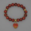 Red Jasper Smooth Round Bead Bracelet, 10mm diameter, with metal inserts, length 18cm, stretch