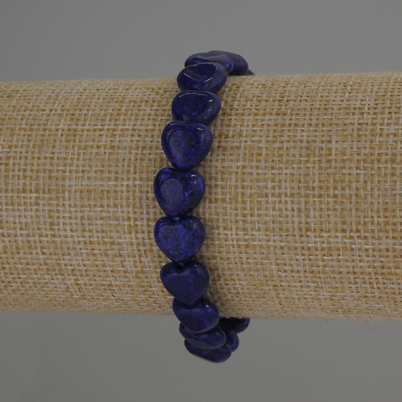 Lapis Lazuli Heart Bracelet, 10x10mm +/-, 18 cm length stretch