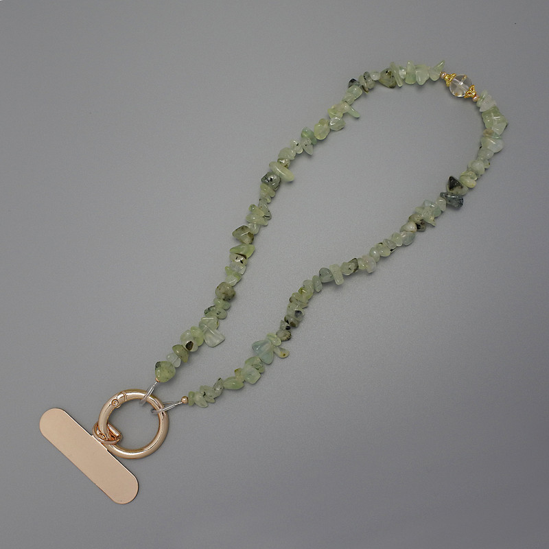 Phone charm Prenite Chip 4-10×2-4 mm+- ring, 24 mm diameter, cord length 40 cm (beads 37 cm)