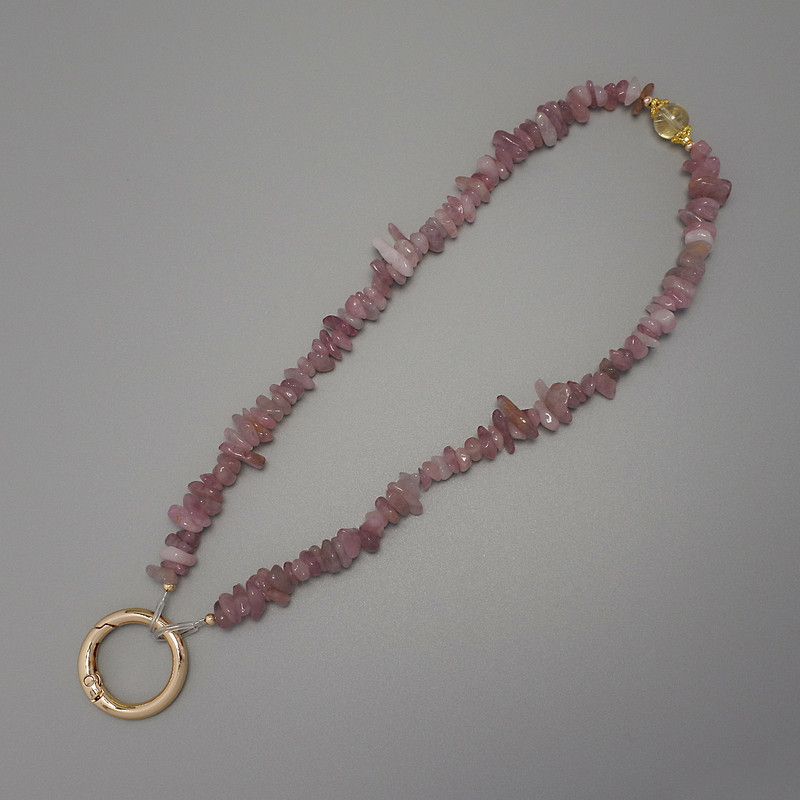 Keychain Charm of Strawberry Quartz Chip 7-15x2-4mm+- ring, 24mm diameter, 40cm length (on beads, 37cm)