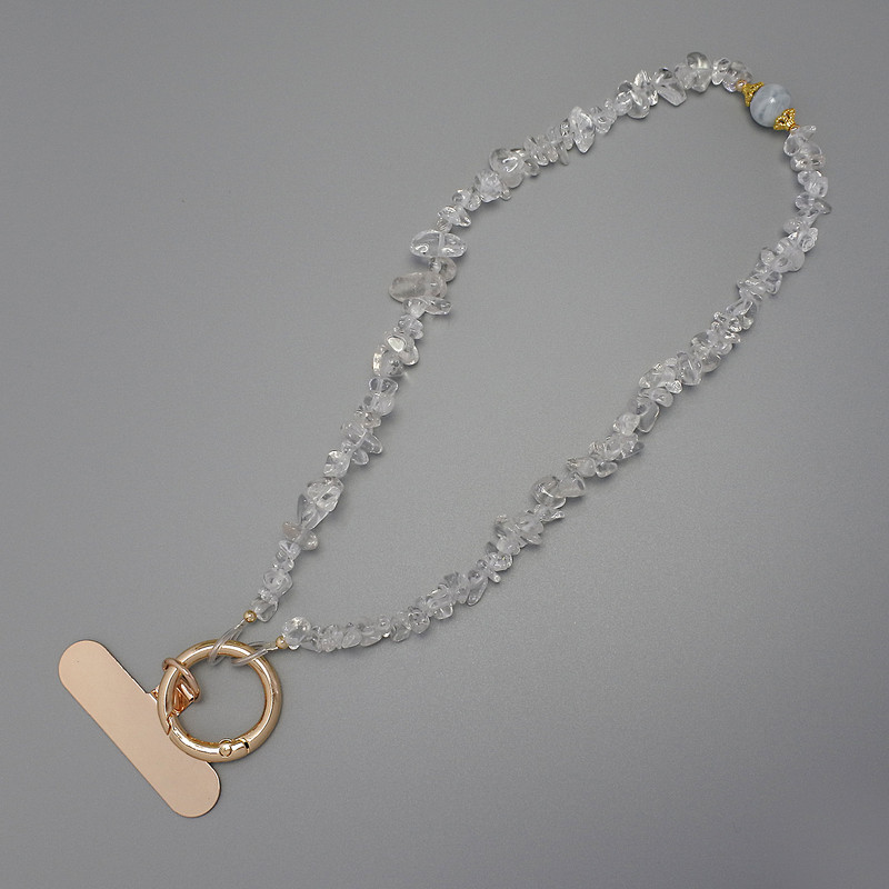 Phone Charm Mountain Crystal Chip 4-8×2.5–mm ± Ring, 24 mm Diameter Ear Loop, 40 cm Length (Bead Strap 37 cm)