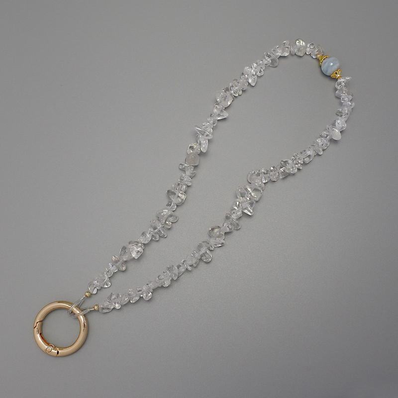 Keychain Fob Mountain Crystal Chip 4-8×2-5 mm+- ring, 24 mm diameter for earrings, length 40 cm (beads length 37 cm)