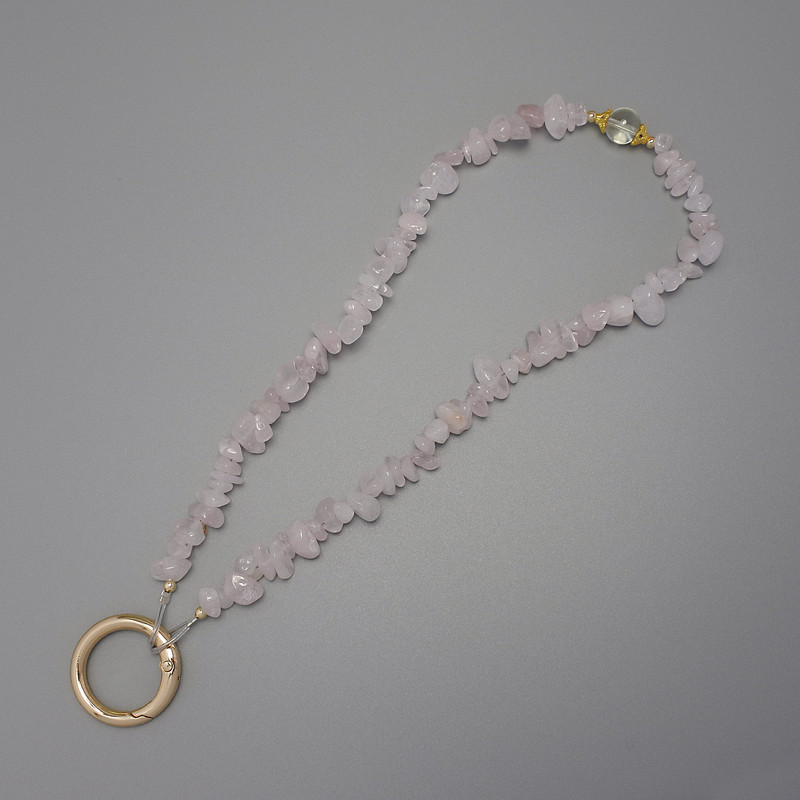 Keychain Charm Pink Quartz Chip 4-9x2-5mm+- ring, 24mm diameter ear loop, 40cm length (beads length 37cm)