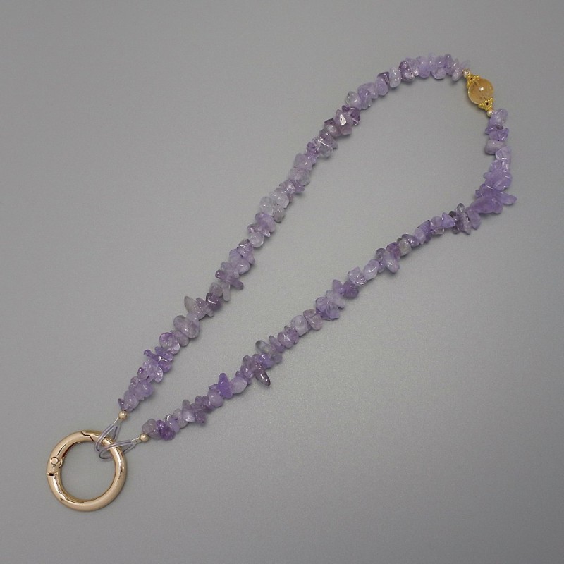 Keychain with Amethyst Chip 7x2-3mm+ ring, 24mm diameter, 40cm length (on beads, 37cm)
