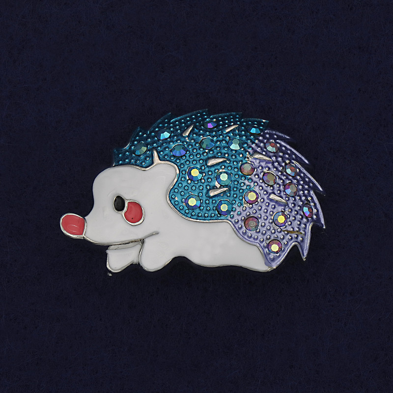 Brooch Hedgehog Enamel with Rhinestones Gold-tone 39x29mm+