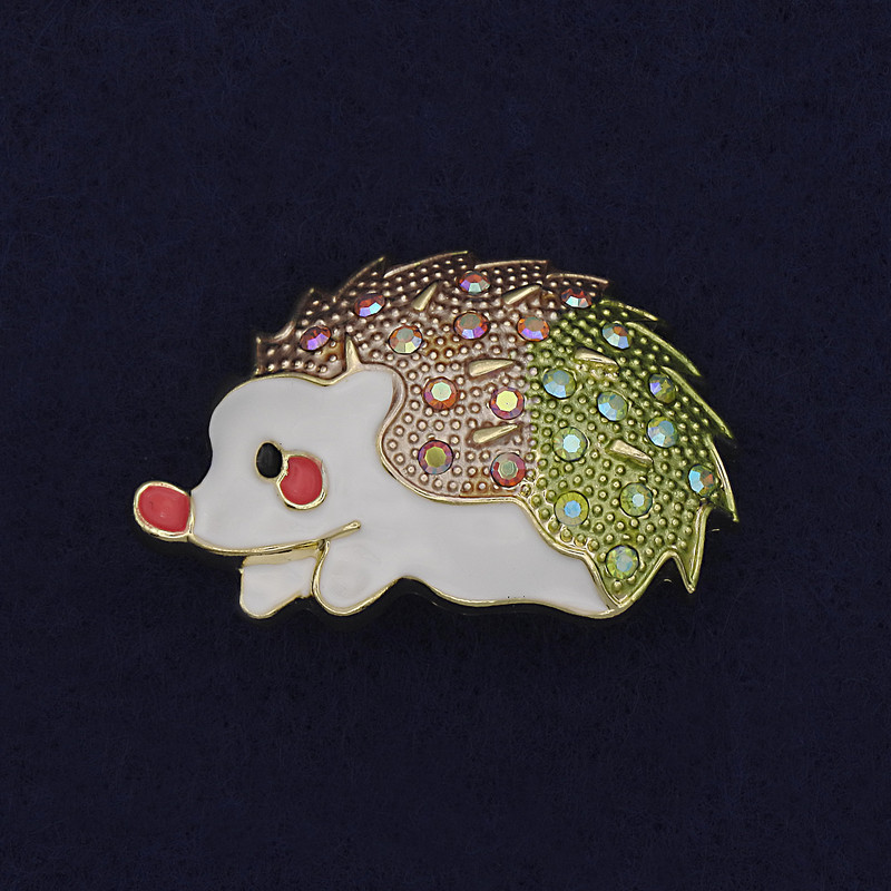 Brooch Hedgehog Enamel with Crystals Gold Tone 39x29mm+