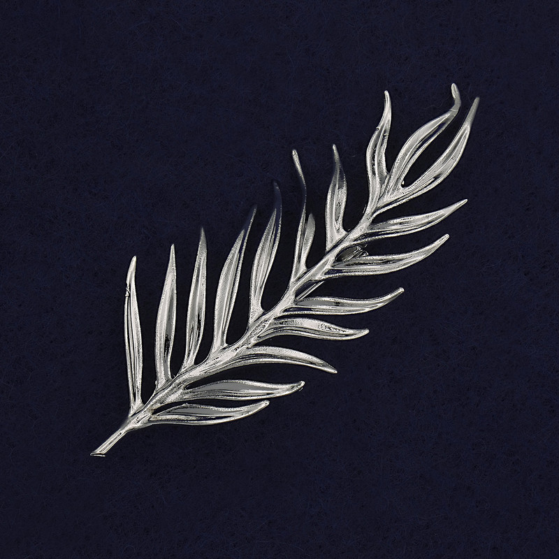 Brooch Leaf Silvered Metal 59x28mm+