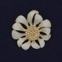 Brooch Pendant Flower White Enamel with Rhinestones 37mm+- Gold Tone Metal