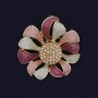 Brooch Pendant Flower White and Pink Enamel with Crystals 37mm+- Gold-tone Metal