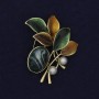 Brooch Branch with Cabochon and Pearls colored enamel golden metal 48x40mm+