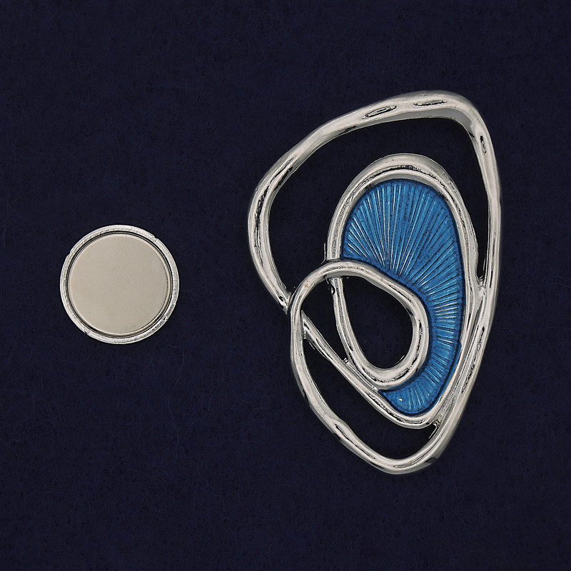Magnetic Brooch Accent blue-silvery metal 37x54mm+