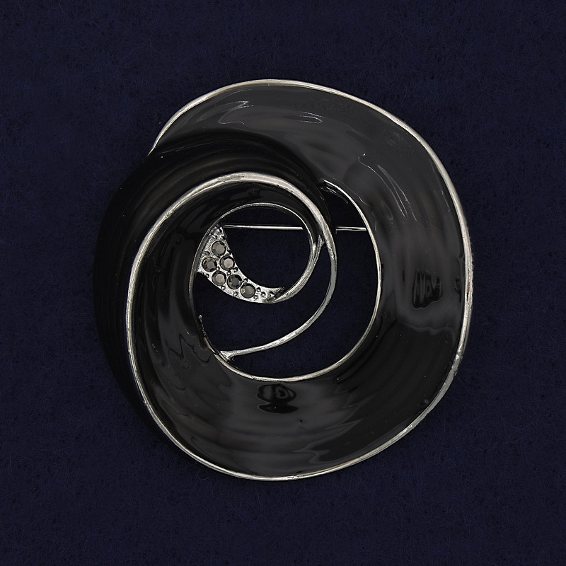 Brooch Accent Black Enamel Black Crystals Silvered Metal 48x45mm+