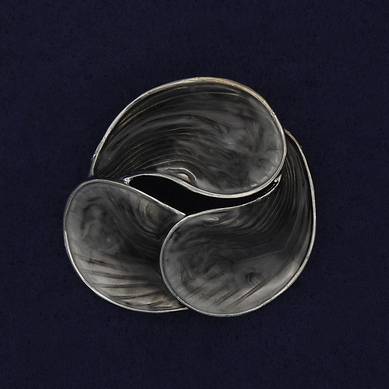 Brooch Accent Gray Enamel Silver Metal 44mm+