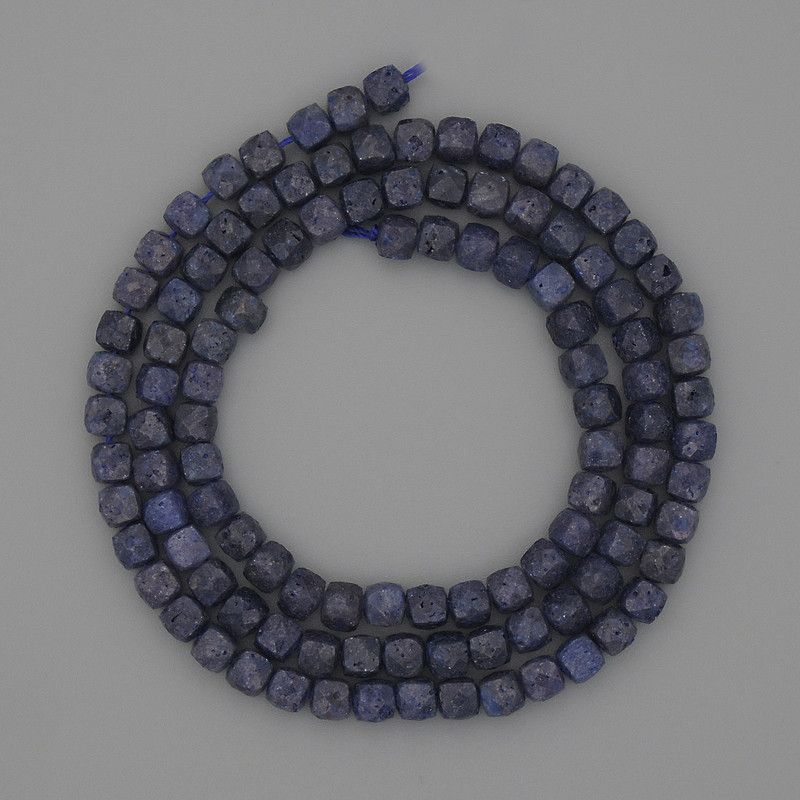 Sapphire Beads on Thread, Faceted Cube, 4mm diameter ±, length 39cm ±