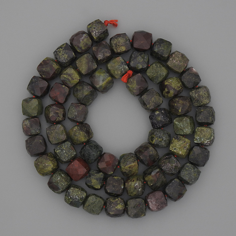 Jasper Beads Dragon's Blood Garnet-Cut Cubes 7mm+ on Thread, 39cm+ Length
