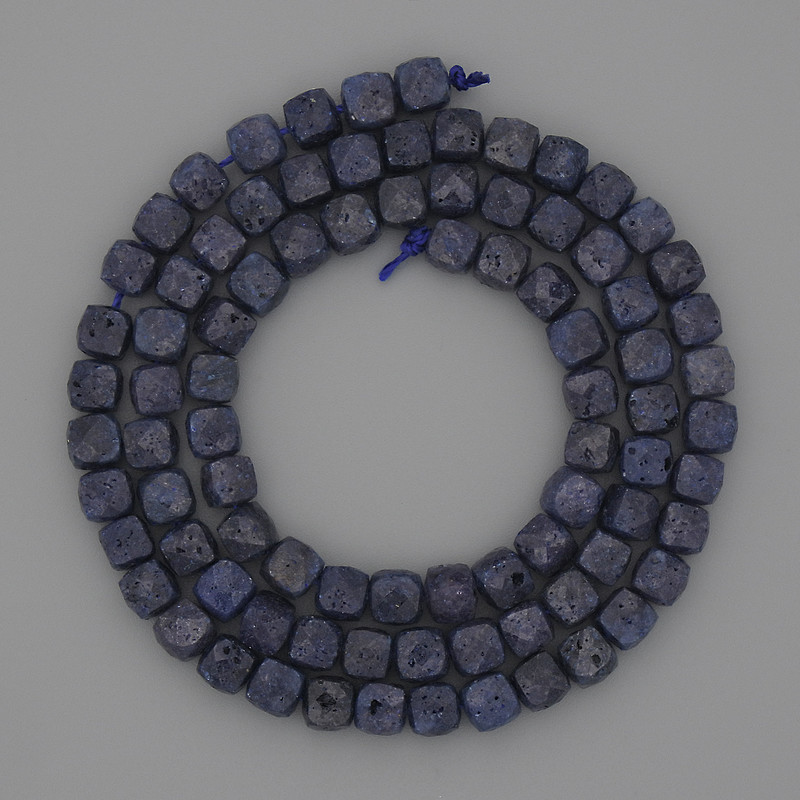 Sapphire Beads on Thread, Faceted Cube Shape, 4–5 mm, 39 cm length