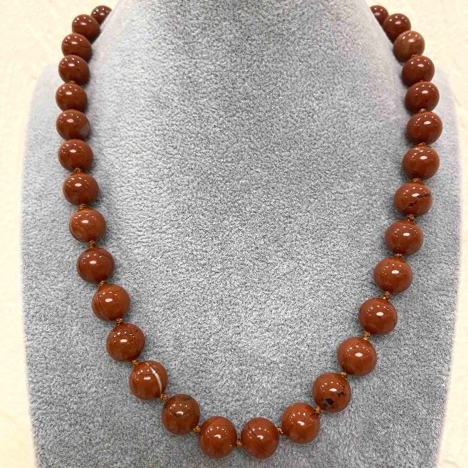 Red Jasper Beads smooth spheres, 10mm diameter ±, length 45cm ± with clasp