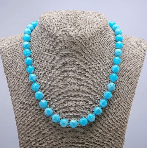 Larimar Bead Necklace, Smooth Round Beads, 10+ mm Diameter, 46 cm Length