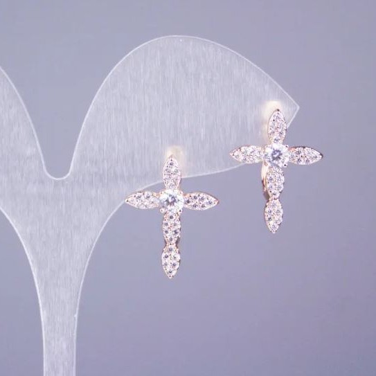Earrings Xuping 18K Gold Plating with White Crystals Cross, 20x15mm diameter+