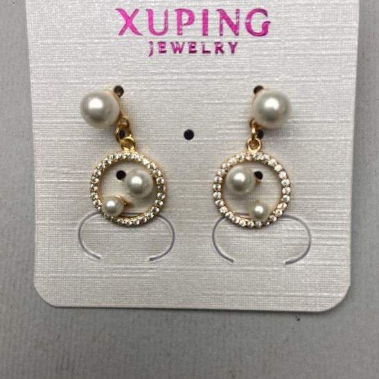 Xuping Earrings with Pearls, 10mm diameter ±, length 20mm ±, 18K Gold Plating