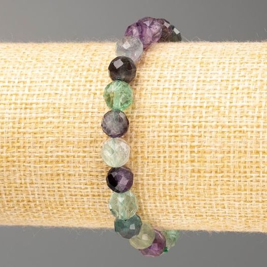 Bracelet Fluorite Natural Stone Bead Brushed Sphere 8mm ±, 18 cm (stretch)