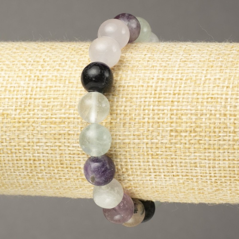 Elastic bracelet with Fluorite natural stone smooth beads 10mm diameter