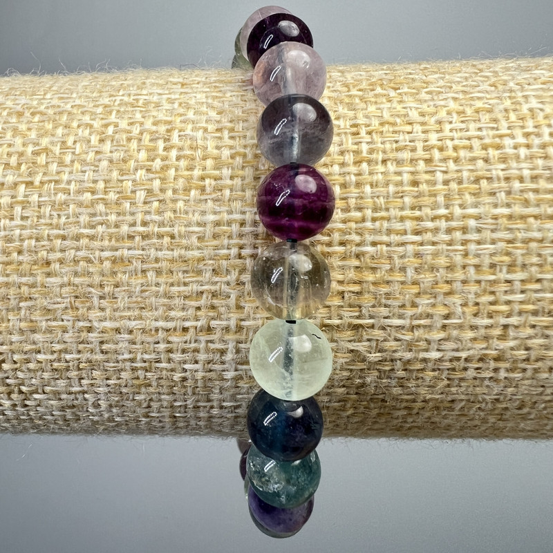 Fluorite Bracelet, Natural Stone, Smooth Bead, 8mm diameter ±, length 7.1 in ± (stretch)