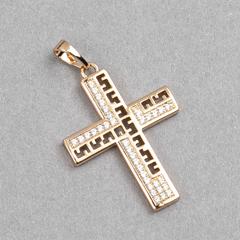 Xuping Cross Pendant Gold Plated 18K with White Rhinestones, 34×21 mm
