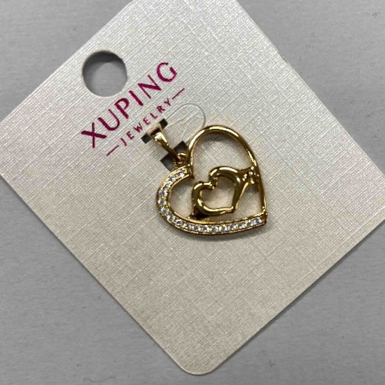 Xuping Pendant "Heart" with White Crystals, 18K Gold Plated, Ø 18mm ±, length 26mm ±
