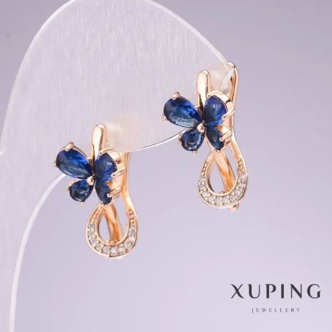 Xuping Gold Plated 18K Earrings with Blue Stones and White Rhinestones 20x11mm