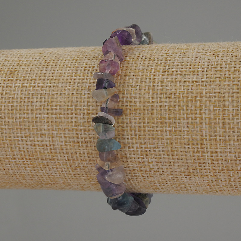 Fluorite Bracelet, natural stone chips, 7x4 mm+-, length 18 cm+-, stretch