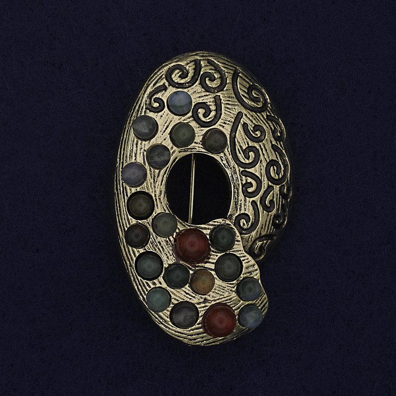 Brooch Accent Assorted Stones Gold-tone Metal 40x25mm+