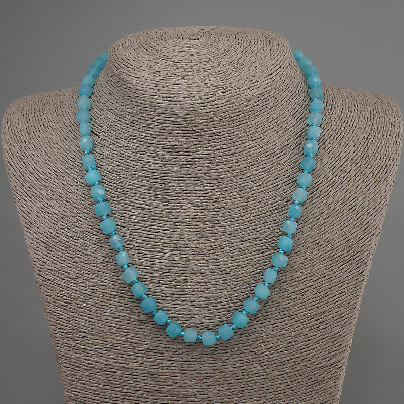 Aquamarine Necklace, faceted cube, diameter 6mm±, length 50cm± with clasp