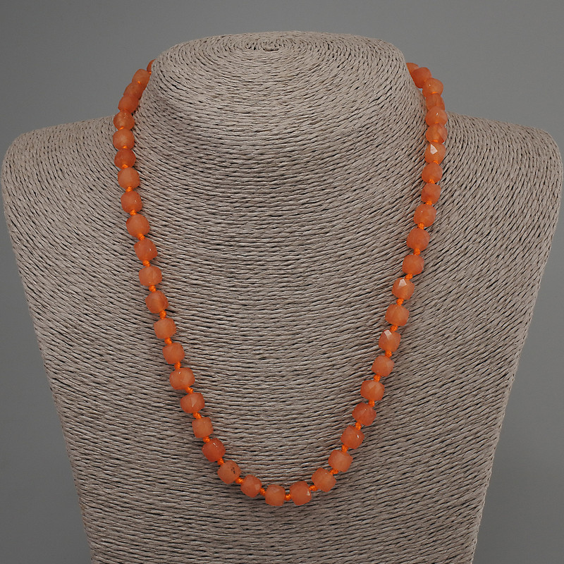 Necklace Beads Jade Carved Cube, 7x7mm diam., approx. 50cm length with clasp