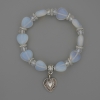 Moonstone Heart Bracelet, 12x12mm+- round, with metal inlays, 18cm length, stretch