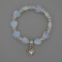 Moonstone Heart Bracelet, 12x12mm+- round, with metal inlays, 18cm length, stretch